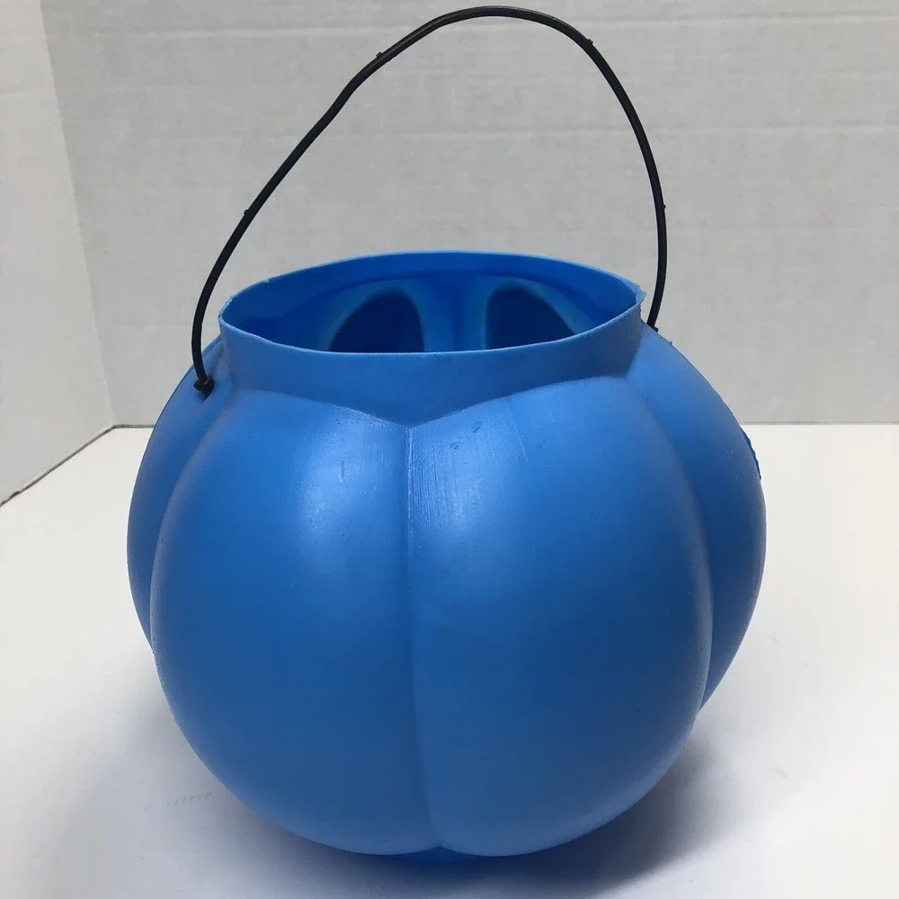 Vintage Blue Halloween Jack O Lantern Pumpkin Bucket Blow Mold General Foam